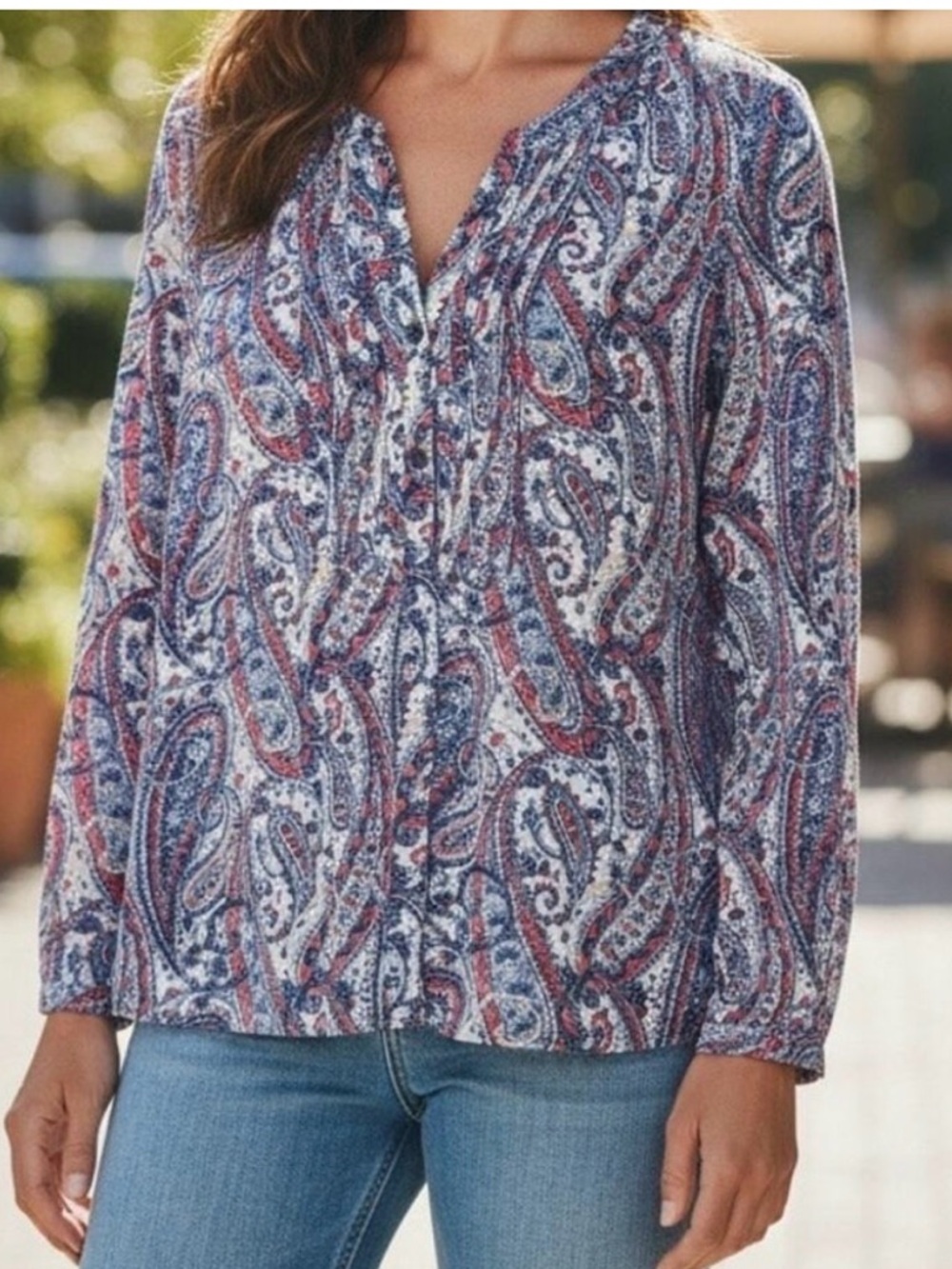 J. Jill Paisley Button-Front Blouse in Blue & Red